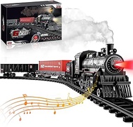 Supdex Train Set for boy, Remote Control Metal Alloy Model Train toy with Steam &amp; Sound &amp; Light,Electric Christmas Train Set for Around the Tree with 2 Cars &amp; Tracks,Gifts for 4 5 6 7 8+ Year Old Kids