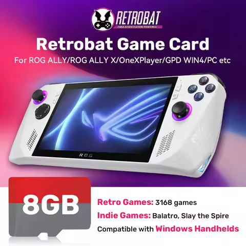 8G Game Card Built-in 3170+ Retro/Indie Games TF Card with Retrobat for PC/ROG ALLY/ROG ALLY X/OneXP