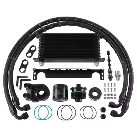 For VW Golf GTI Oil Cooler Black+ Oil Filter Sandwich Adapter 10 Rows AN10 Kit MK7 MK7.5 MK8 1.8/2.0