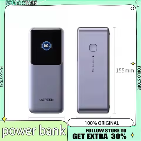 UGREEN 200W 20000mAh Power Bank Fast Charger with Built-in 65CM Cable Portable External Battery For 
