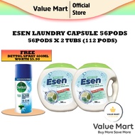[Buy 2 Free 1 Dettol Spray 400ml] Esen Anti-Bacterial &amp; Anti-Dust Mite (Fruity Fresh) Laundry Capsules 56pods - Value Mart