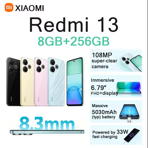 Redmi 13 Unlocked Android Phone 6.79" 90Hz Display 8GB+256GB 108MP+13MP Dual Cam 5030mAh Battery Typ