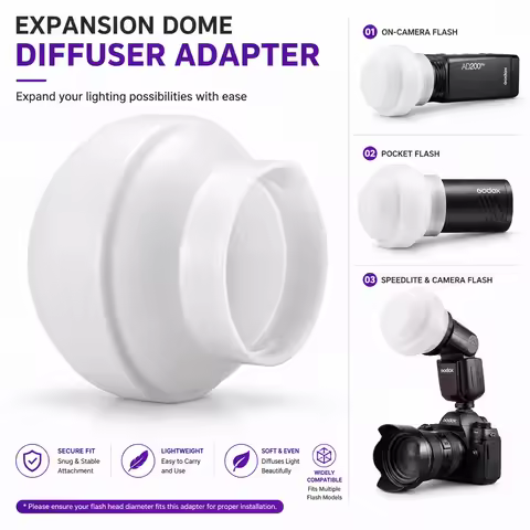 Silicone Dome Flash Diffuser with Storage Pouch for Godox V1Pro V100 AD100Pro AD200Pro Round Head Fl