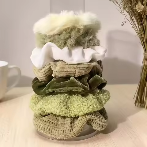 7pcs Velvet Scrunchies Set - Green Mix, Luxe Feel. Soft & Elegant Boho Hair Bands for Women, Perfect