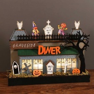 3D Wooden Halloween Haunted House Sculpture, 11" x 8" Wooden Creative Glow in The Dark Haunted House
