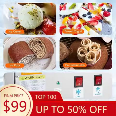 VEVOR Ice Roll Maker, Commercial Grade Yogurt Ice Cream Machine, 220W, 9.4 x 11 Square Pan, Push But