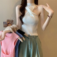5 Color Summer Sexy Knitted Vest Tank Top Women Halter Neck Twisted Cropped Top