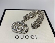 Gucci中性款銀色立體標誌銀鏈手鍊