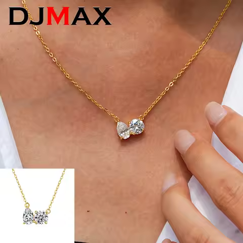 DJMAX Double Pear Round Moissanite Pendant Necklace for Women 925 Sterling Silver Jewelry Women's Mo