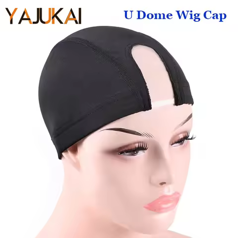 3.2x7.7Cm U Part Wig Cap With MONO Net 1Pcs Black Weaving Mesh Lace Wig Cap For Wig Making Stretch D