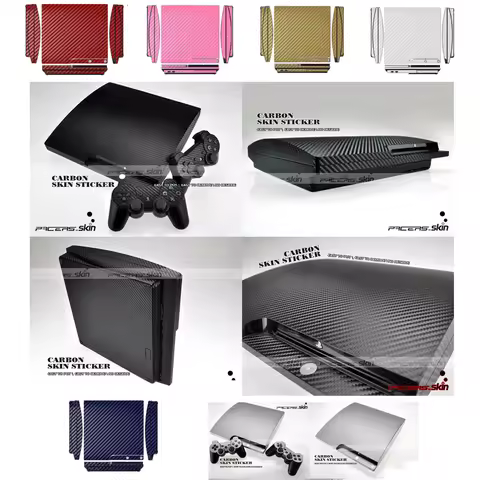 7 Colours Available Carbon Fiber Vinyl Skin Sticker for Sony PS3 Slim PlayStation 3 Slim and 2 contr