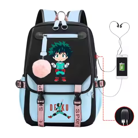 My Hero Academia Deku USB Backpacks College Cosplay School Bag Mha Anime Notebook Travel Laptop Teen