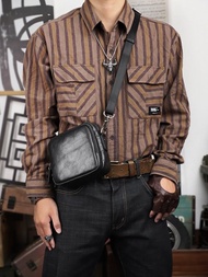 手工真皮男士腰包 單肩斜跨小包 女手機包 休閒兩用小背包