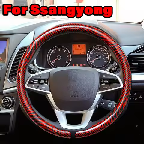 For Ssangyong Steering Wheel Cover For KG Mobility Torres Rexton Korando Tivoli Musso Carbon Fiber A