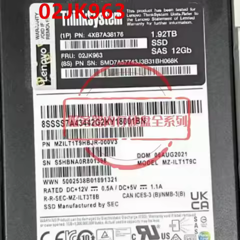New Original Solid State Drive For Lenovo 1.92TB 2.5" SAS SSD 02JK963 4XB7A38176