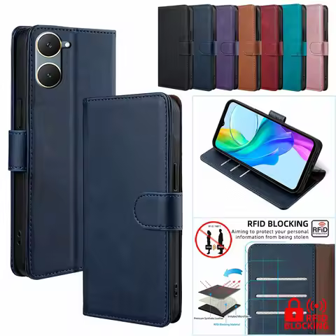 Business RFID Magnetic Wallet Phone Case For VIVO Y17S Y02S Y03 Vivo Y11 Y16 Leather Flip Protect Co