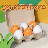 Wooden Eggs Pretend Play Toys 6pcs Half Dozen Wooden Eggs Cooking toys For Children