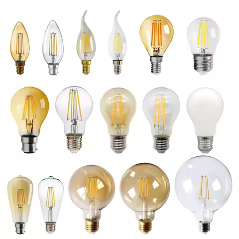 2PCS E14 E27 LED Filament Bulb C35 C35T ST64 G80 A60 220V 4W 9W Warm White Glass 360 Degree Edison R
