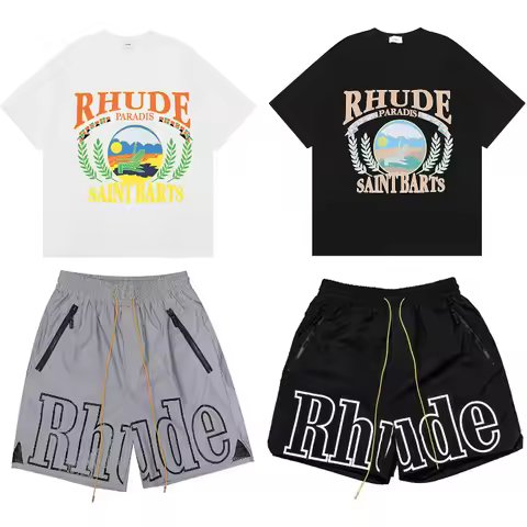 New Collection RHUDE Men's Casual Shorts with Letter Printing Elastic Waistband Loose and Breathable