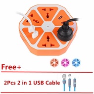 UK Plug 4 USB Hexagon Extension Lead Multi Power Strip Sockets