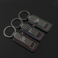 1PC Carbon Fiber For Mercedes Benz AMG W212 W205 W176 W211 Car Logo Keychain Keyring Metal Key Chains Holder Pendant Key Fob Accessories