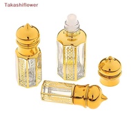 (Takashiflower) 3/6/15ml Roll On Bottle Glass Mini  Container Portable  Perfume Bottle Gold Empty Ro