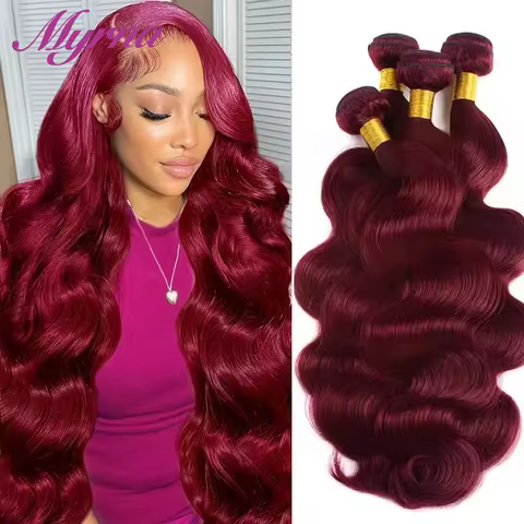 #99j Red Colored Bundles Body Wave Human Hair For Extension 99j Burgundy Human Hair Bundles Remy Hai