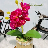 Furniture hiasan bunga Anggrek artifisial dengan pot karung goni unik  lucu dan aesthetic  penghias 