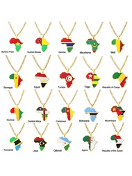 1pc Fashionable Stainless Steel Map Of Africa Necklace, Unisex Pendant Necklace, Algeria Morocco Egy