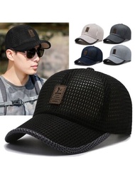 1個黑色時尚透氣棒球帽，韓國風格網眼防曬帽，手感舒適，搭配多樣性透氣遮陽帽，簡單標籤帽，帽圍56-60cm可調，防曬透氣防蚊，男女通用街頭風格