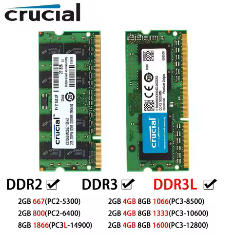 Crucial Memory DDR3 DDR3L DDR2 Laptop RAM 2GB 4G 8GB 667 800 1066 1333 1600 1866MHz SODIMM PC2-5300 