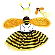 4 Piece Yellow Bee Cosplay Costume Halloween Girls Bee Antennae Headband Hairband Wings Magic Set