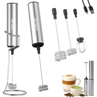 Rechargeable Milk Frother with Stand, Electric Whisks Foam Maker, POWERFUL USB C 2 Speed Handheld Dr