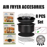 🚚Ship Today 【8 PCS】Non-Stick 6 " 7" Air fryer accessories Set Non Stick Baking Tools Oven Accessories For Baking Basket Grill and Pizza Dish for Barbecue Deep Frying Air Fryers Baking Tray Stainless Steel Food Baking Tray 空氣炸鍋配件