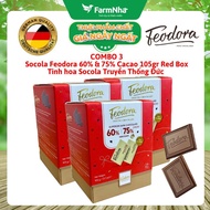 (Combo of 3) Feodora Dark Chocolate 105gr 60% & 75% Cocoa Red Box - German Traditional Essence