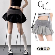 Short elastic waist puffy skirt with thin wrap over long strap design, unique style GU Store