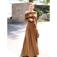 YUEZHONGWEI | ชุด OOTD สไตล์เกาหลี พร้อมเสื้อแขนยาวคอต่ำและกระโปรง