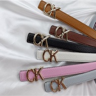 Fashion CK men's and women's 2.5cmMK metal buckle leather double-sided bi-tone pebbled casual belt j