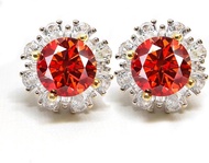 Red Moissanite Flower Stud Earrings Total 2.0ct Round Cut Lab Created Diamond Push Back Earrings for