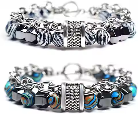 Bead Bracelets Malachite Bracelet Metal Beads Hip Hop Gallstone Beaded Chain Bracelet Mens Beads Str