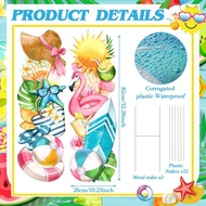 2 Pcs Summer Yard Signs with Lawn Outdoor Lawn Decoration Summer Beach Ice Cream Slippers Waterproof