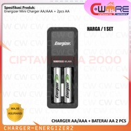 Energizer Mini Charger Baterai Batre AA AAA + 2 pcs AA 2000 mAh 2 Slot