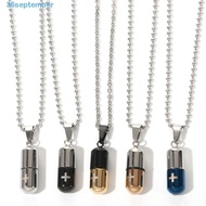 SEPTEMBER Pill Necklace Men Punk Perfume Holder Ashes Vial Keepsake Memorial Jewelry Cross Engraved