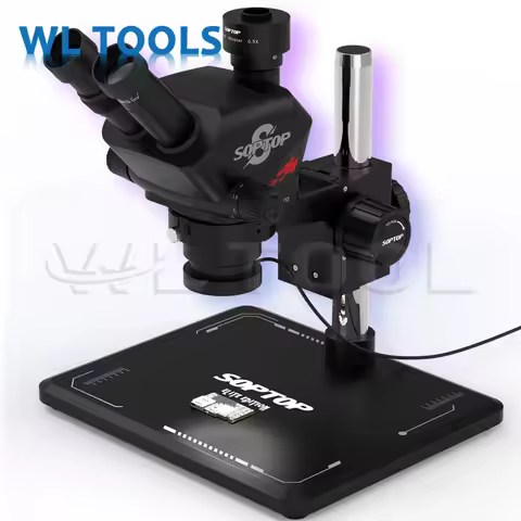 Soptop 7060 Ultra Trinocular HD Microscope 7 - 60X Magnification with 0.5X CTV LED Light 320mm Base 