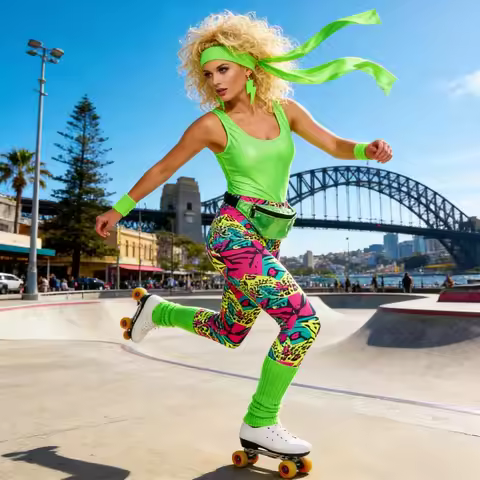 80s Retro Aerobics 7-Piece Costume Set Neon Leotard Leggings for 1980s Theme Party Dance Outfit