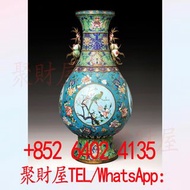 清· 掐絲琺瑯開光四季花鳥桃耳瓶.