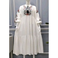 Midi Dress Khusus Putih Bordir By Salvina.Ys