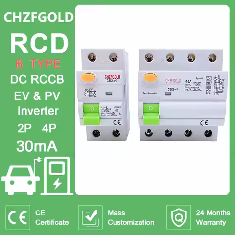 Electric Vehicle EV Charging Pile Residual Current breaker DC RCCB RCD 2P/4P 63A 30mA Type B 6KA CHZ