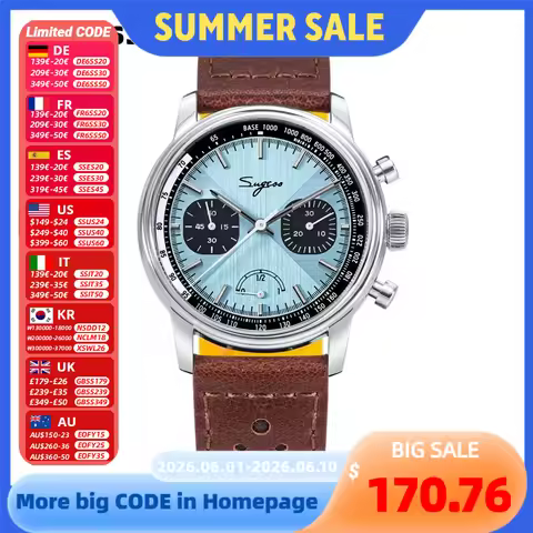 Sugess Pilot Watch Men ST1906 Movement Handwind Chronograph Wristwatches Sapphire Waterproof Hand Wi
