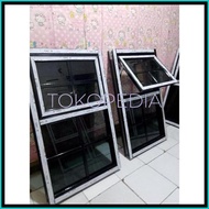 READY TERLARIS KUSEN JENDELA ALUMINIUM VARIASI ORNAMEN, DGN MODEL BAGIAN ATAS BISA BUKA, BAWAH KACA 